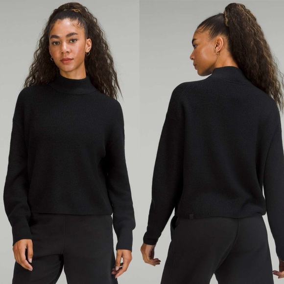 LULULEMON Merino Wool-Blend Ribbed Turtleneck Sweater in Black Size 10 - Picture 1 of 13